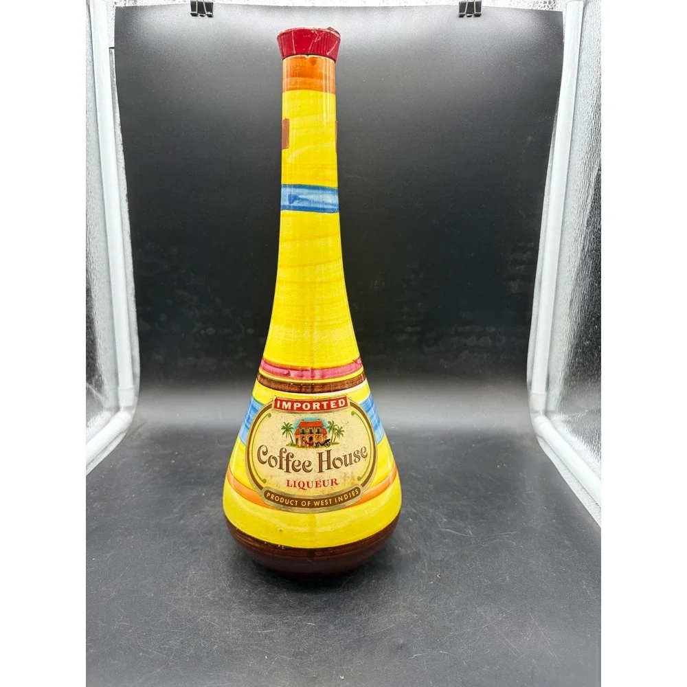 Vintage Coffee House Liqueur Decanter Hand Painted Secla Portugal Ceramic Bottle